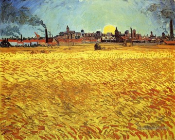 Champ de blé d’été avec coucher de soleil Vincent van Gogh Peinture à l'huile